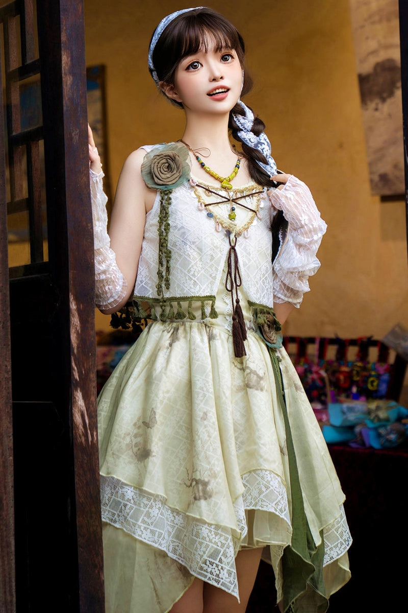 Sweet Resort Style Lolita Sand Dress Set