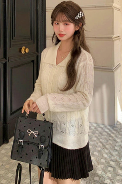 Sweet Girly Hollow Knit Cardigan