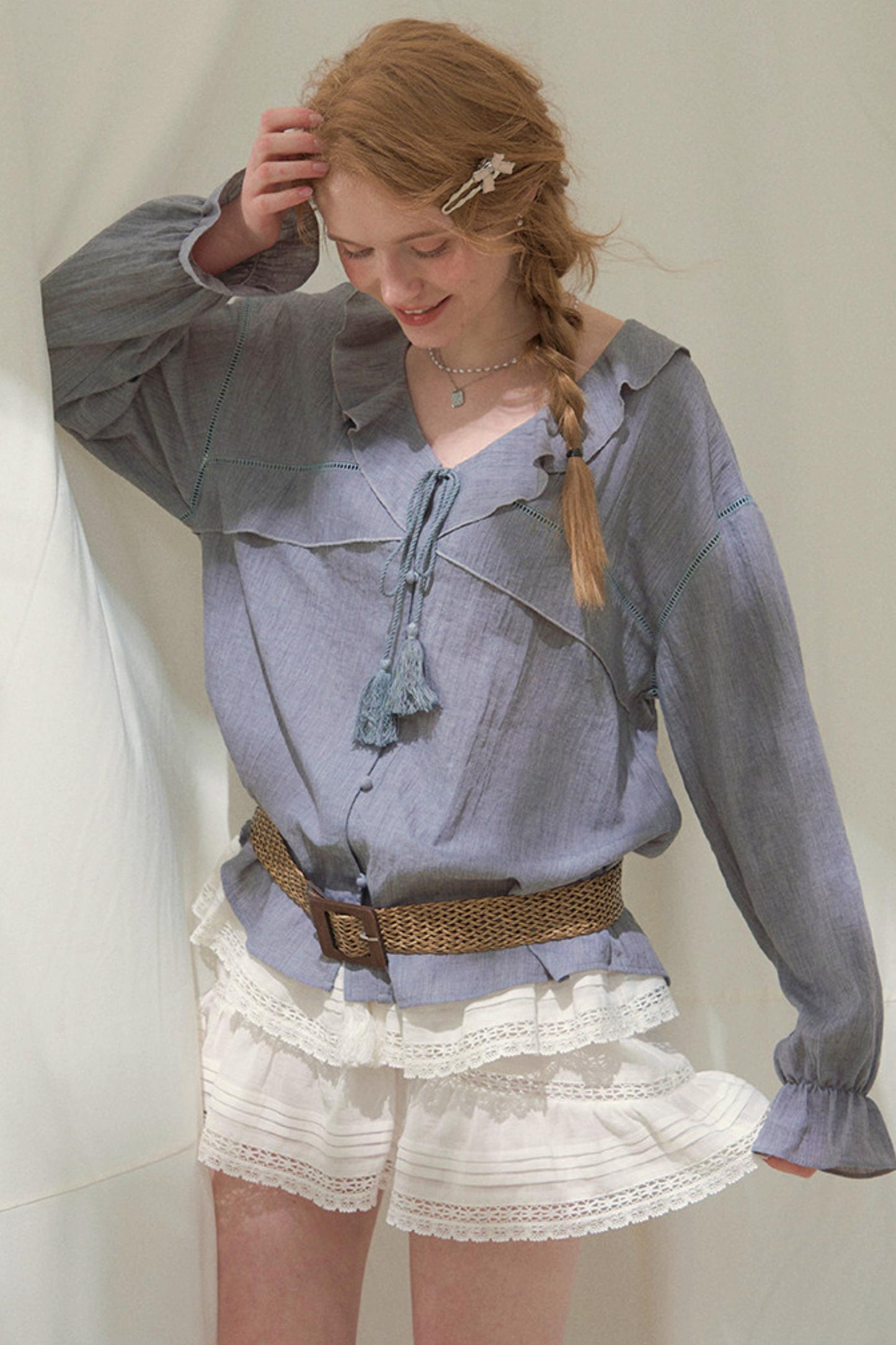 Ruffled V-neck Blouse