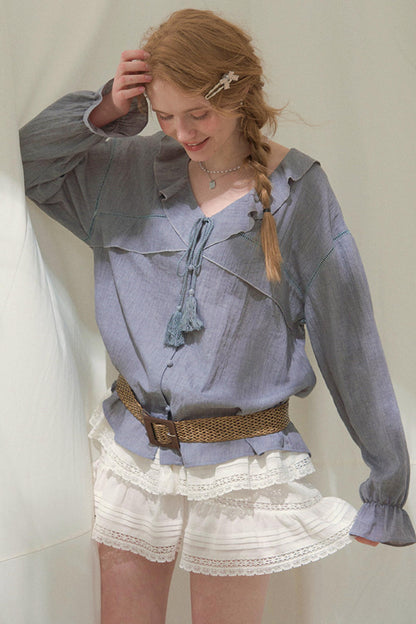 Ruffled V-neck Blouse
