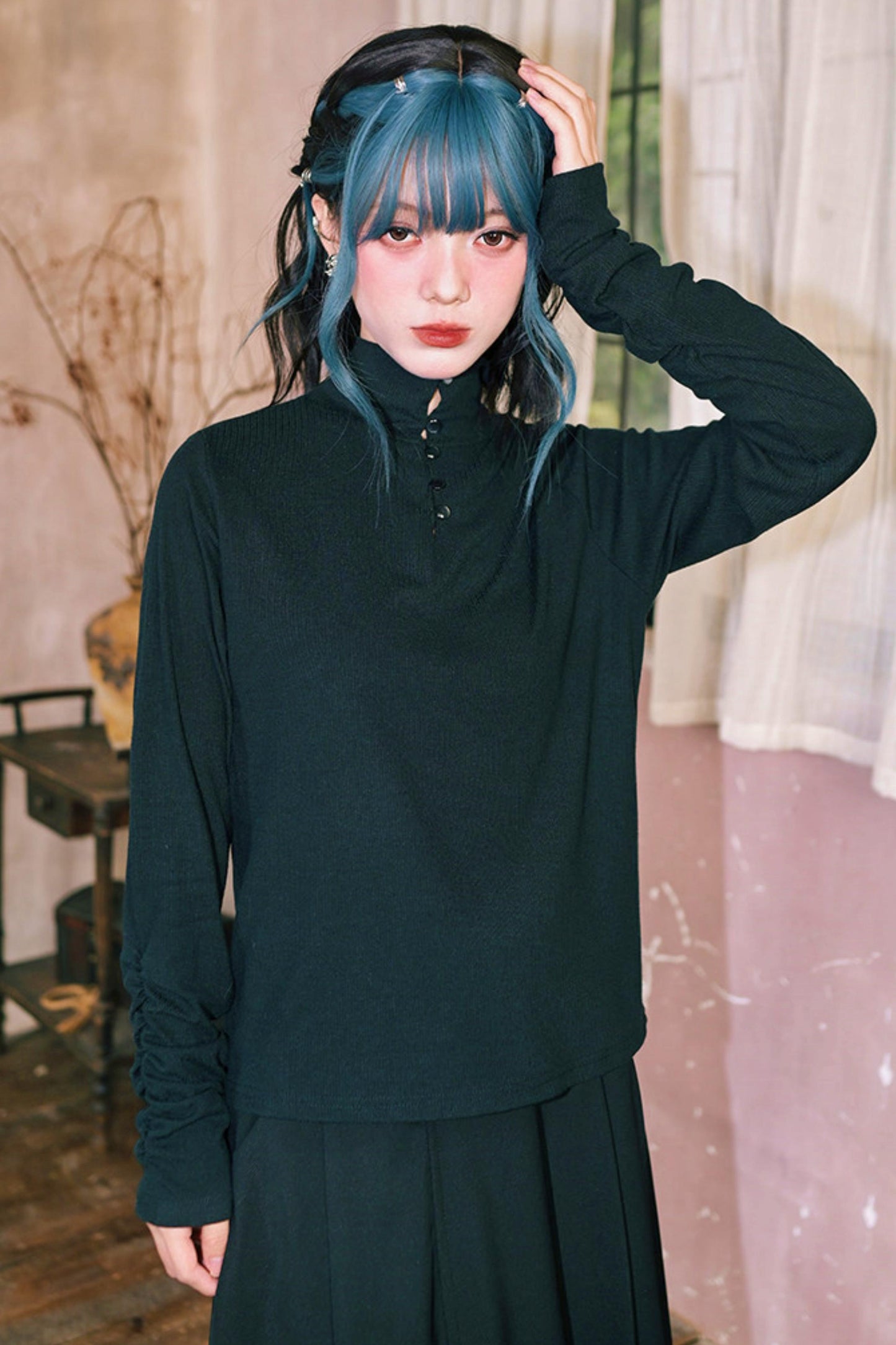 Double Structure Turtleneck Top