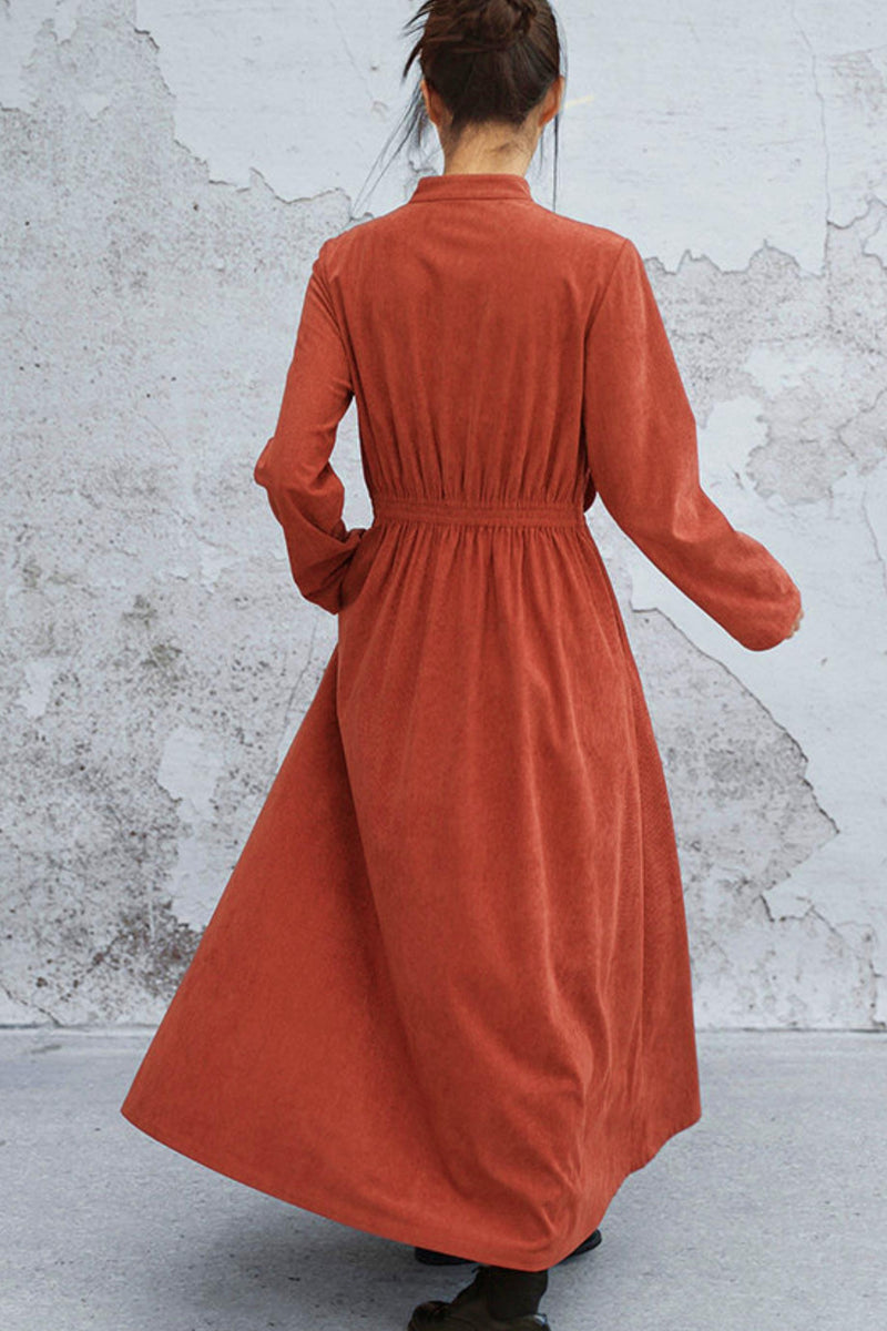 Retro Patchwork Corduroy Long Dress