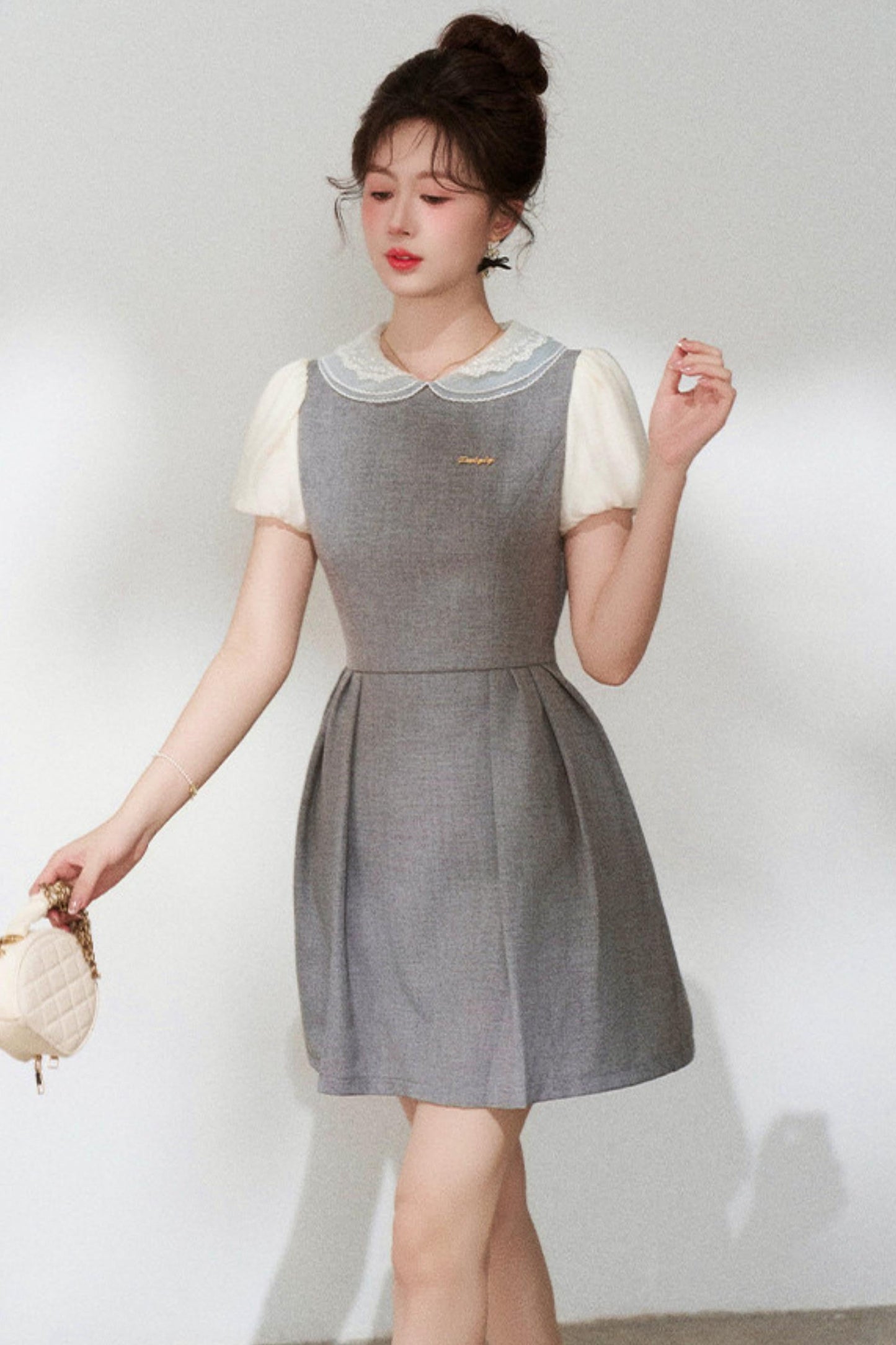 Gray Puff Sleeve Dress