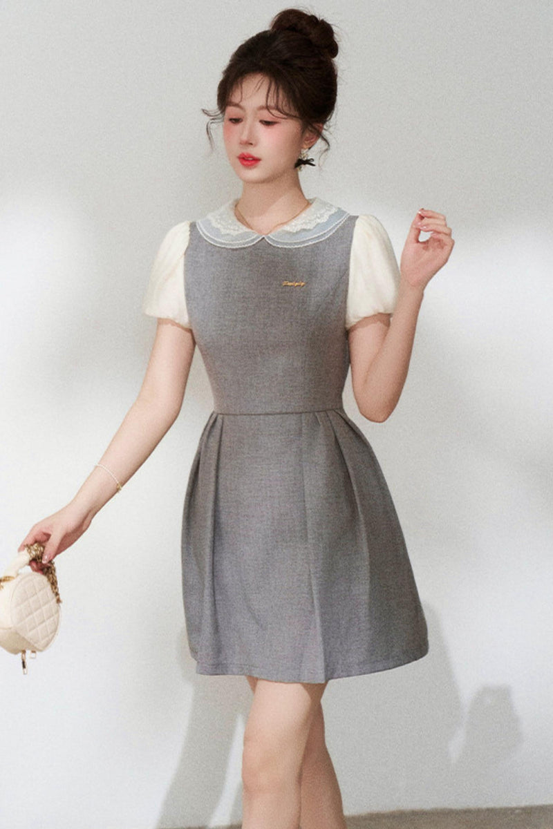 Gray Puff Sleeve Dress