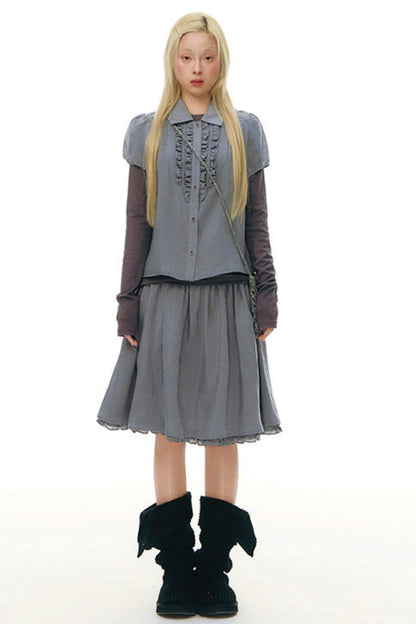 Lace Placket Top + Skirt