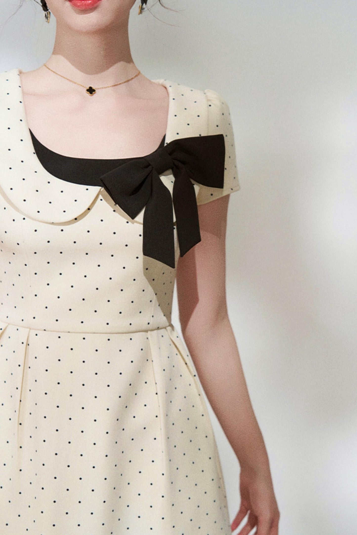 French Girly Ribbon Polka Dot Dress