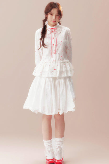 Gardenia Whispering Lace Blouse + Polka Dot Skirt