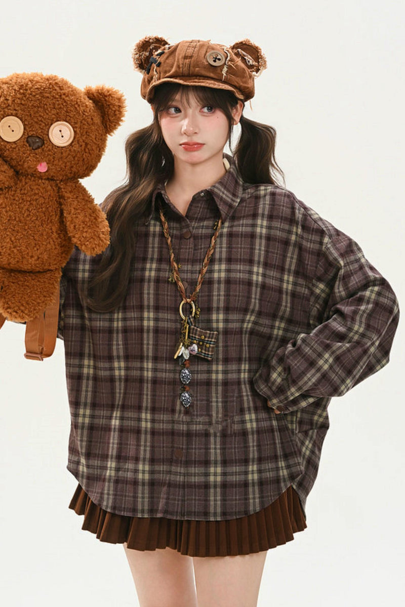 Loose Retro Plaid Shirt