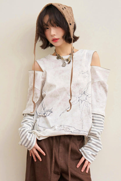 Striped Sleeve Off Shoulder Top