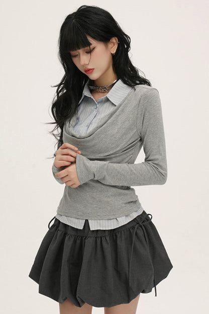 Drape Cowl Neck Layered Shirt