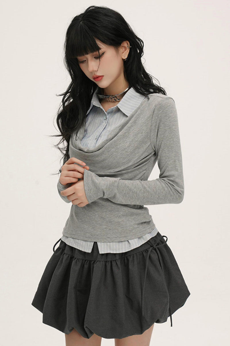 Drape Cowl Neck Layered Shirt