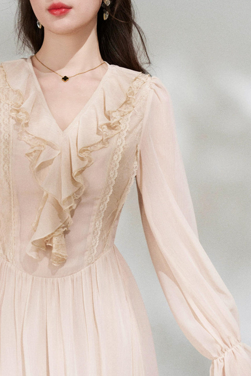 Ruffled V-neck Holiday Dress
