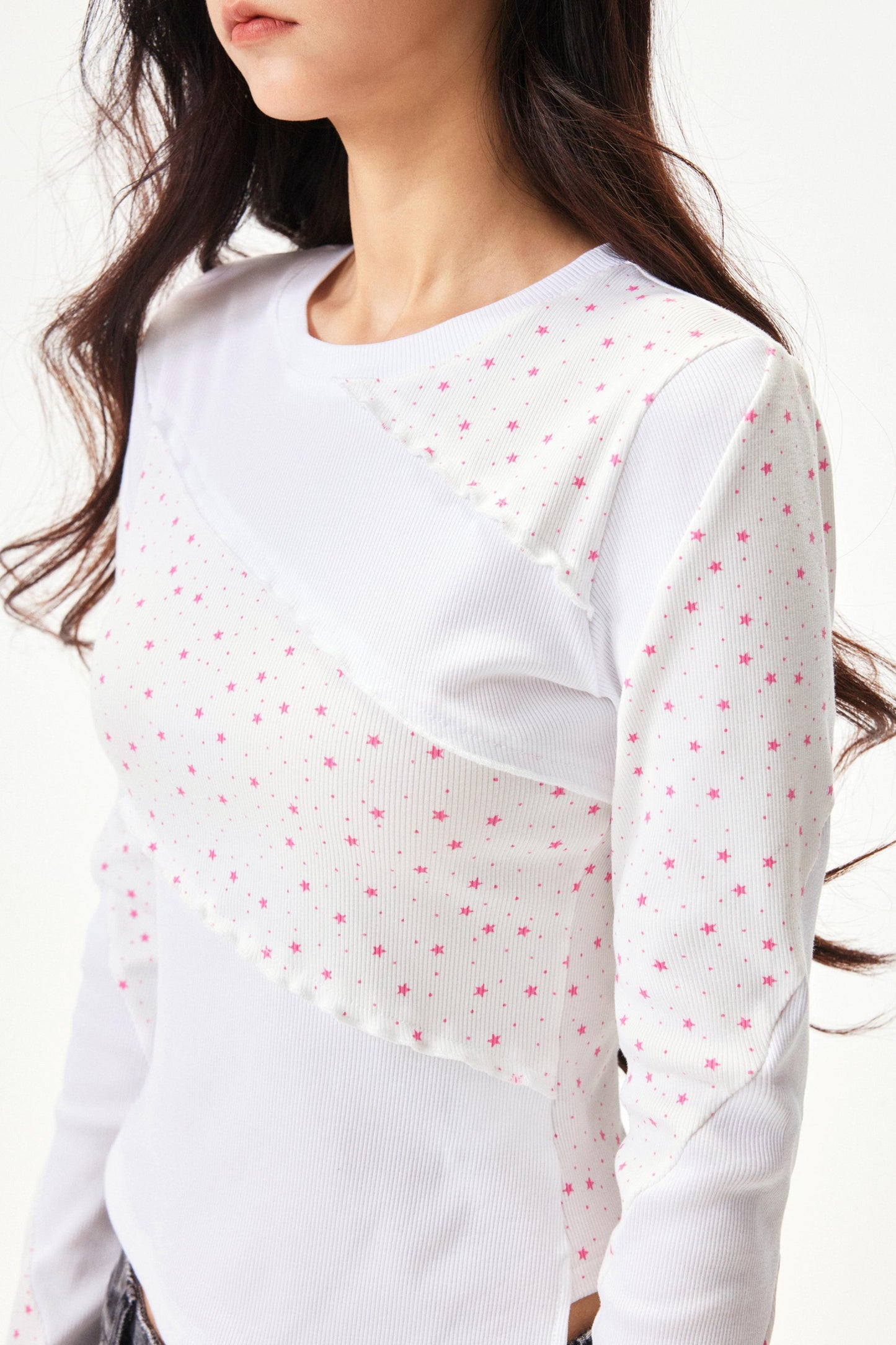 Cut Patchwork Print Slim Top