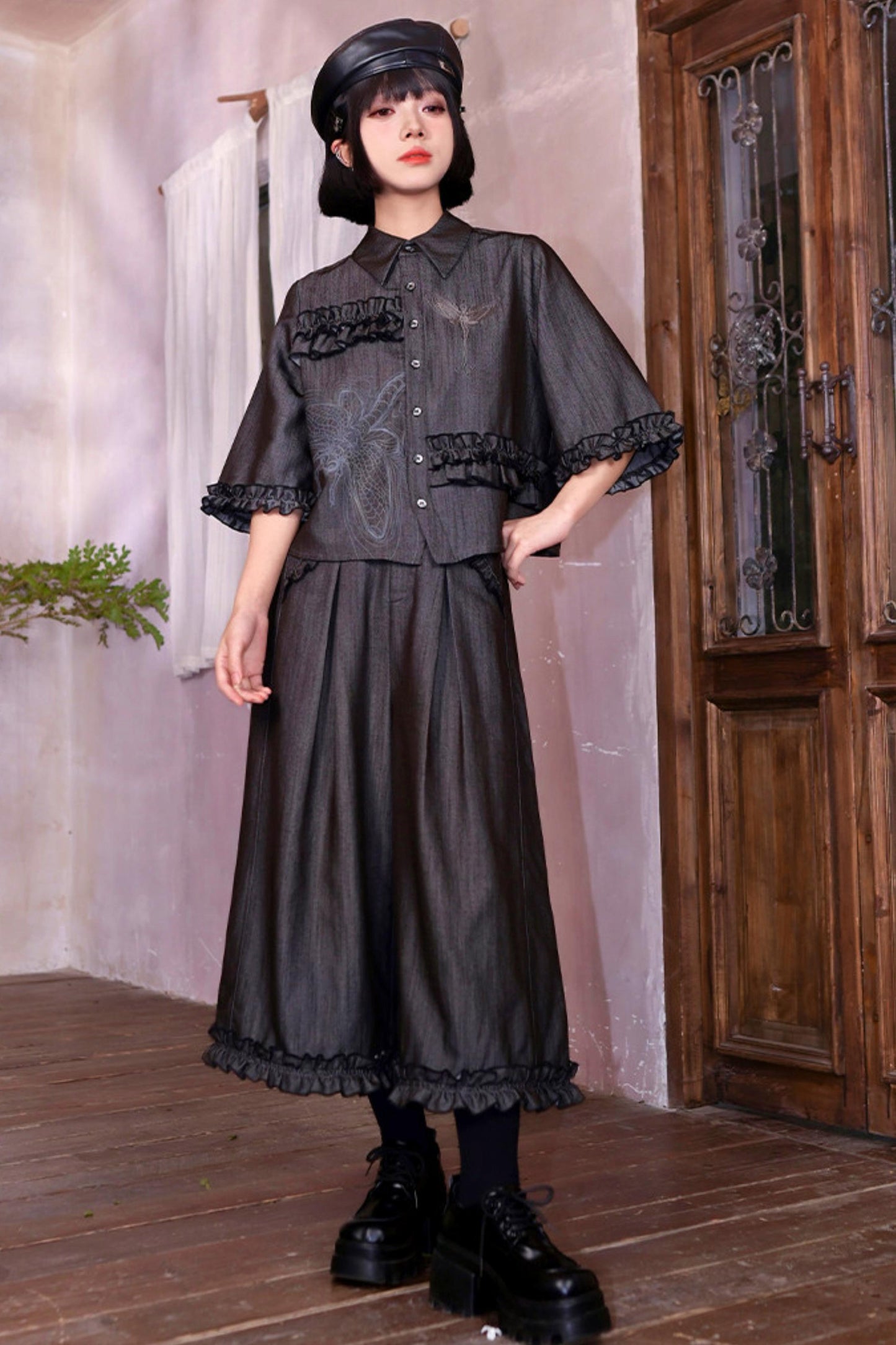 Retro Lace Embroidered Blouse + Pants