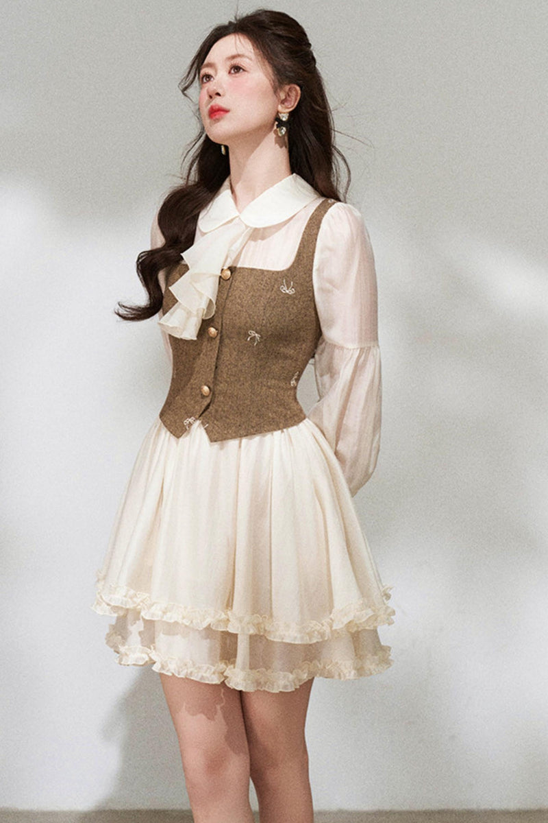 French Niche Faux Two Piece Dress
