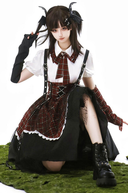 Gothic Academy Idol Lolita Strap Skirt + Shirt + Sleeves