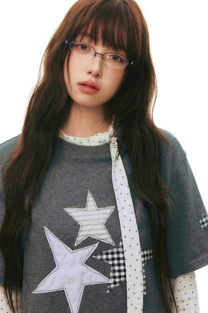 Star Patch Loose Y2k Top