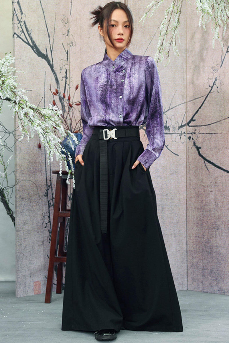 Satin Retro Stand Collar Top