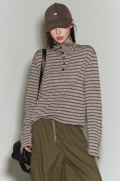 Striped High Neck Top