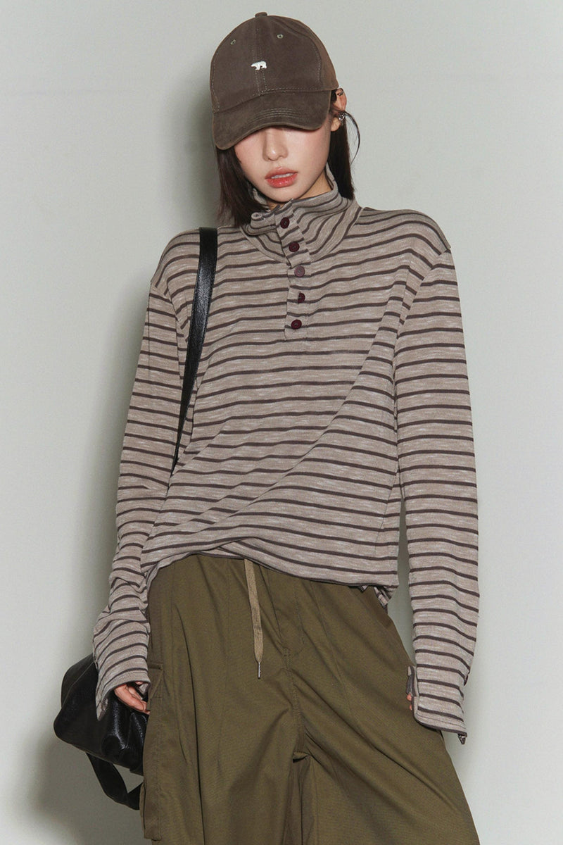 Striped High Neck Top