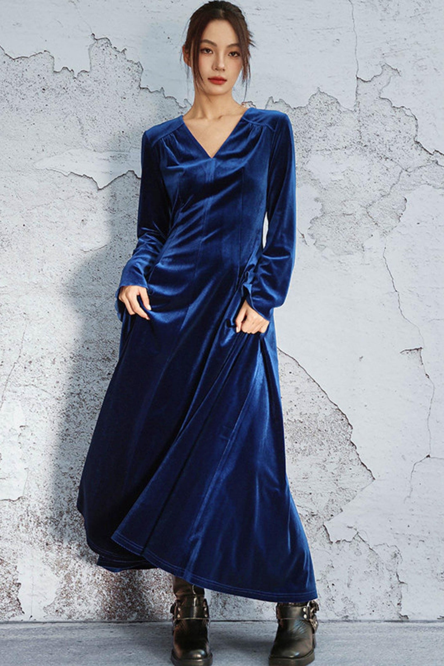 Deep Buoy Neck Velvet Dress