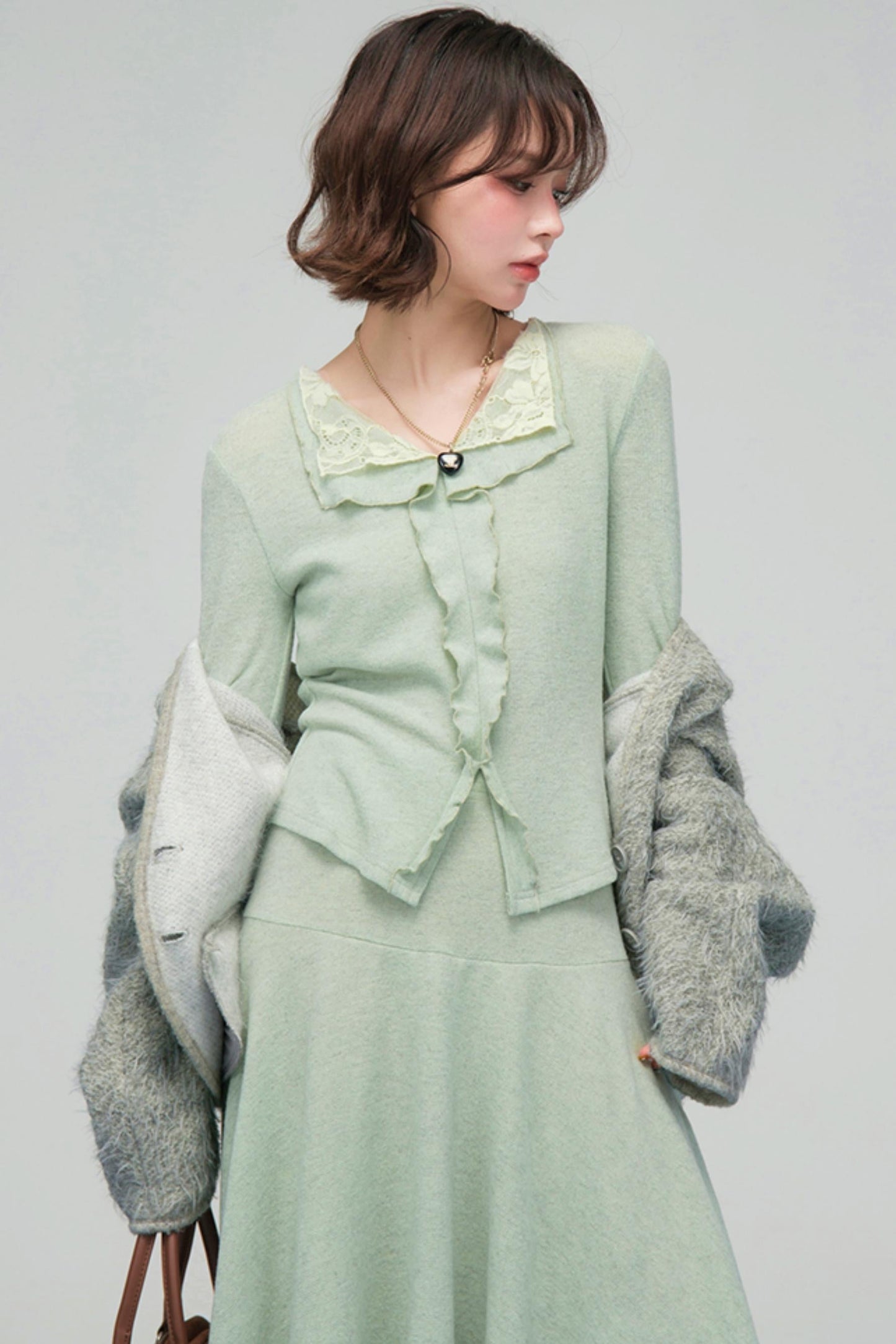 Lace Collar Knit Top + Asymmetrical Skirt