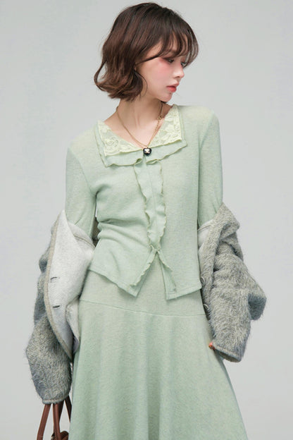 Lace Collar Knit Top + Asymmetrical Skirt