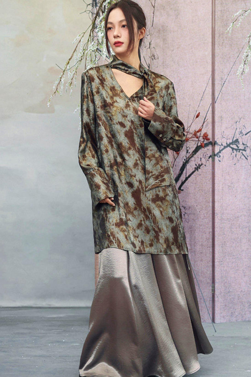 Silver Gray Metallic Satin Blouse