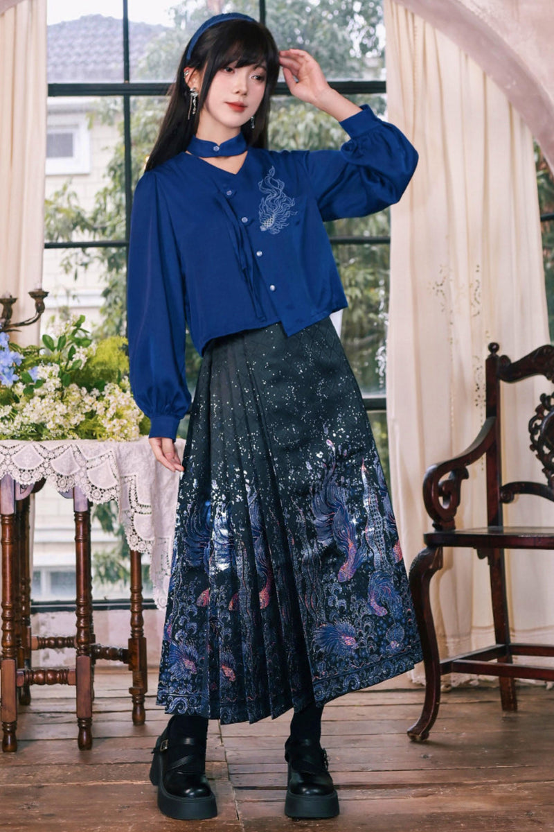 Embroidered Lantern Sleeve Blouse