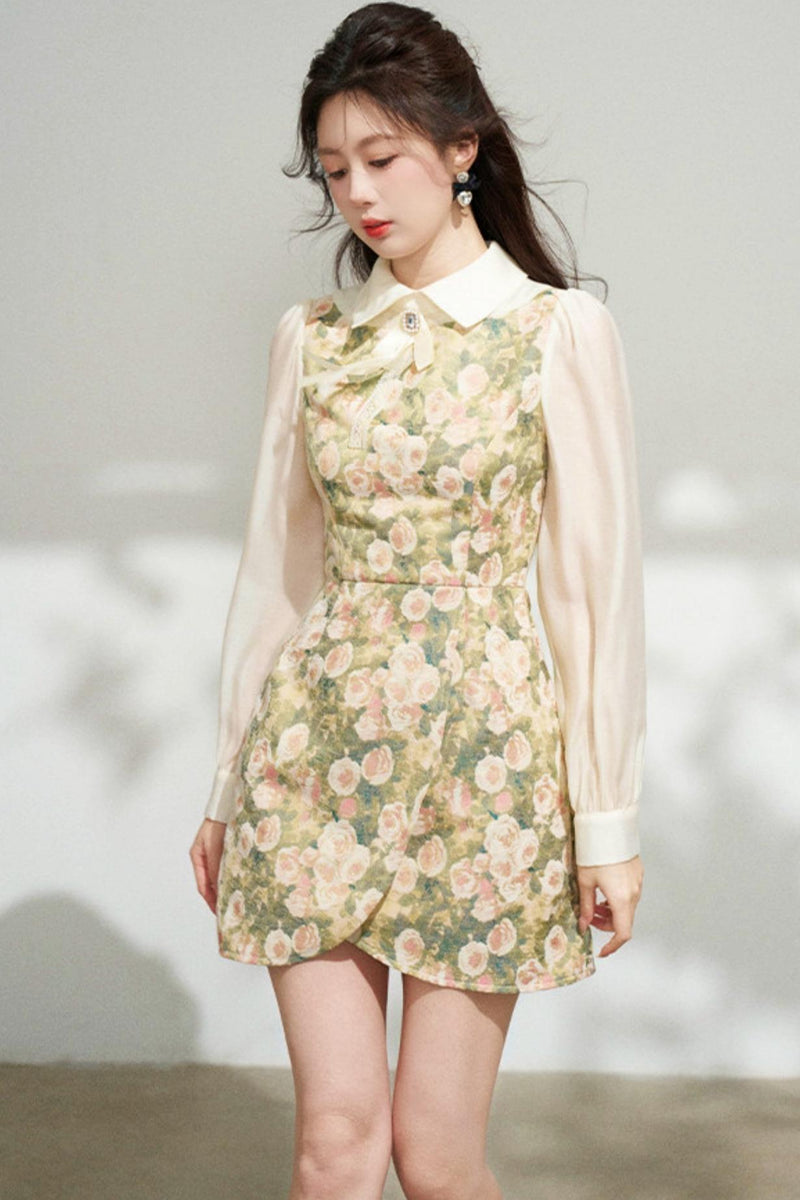 Retro Flower Patchwork Jacquard Dress
