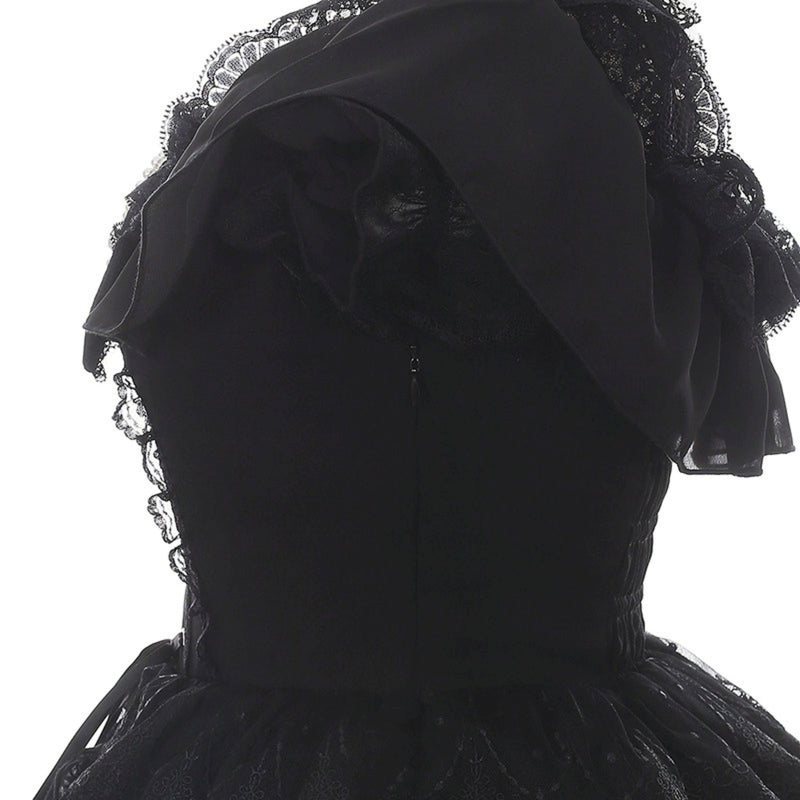 Off-shoulder Dark Kawaii Lace Dress + Neck Ring