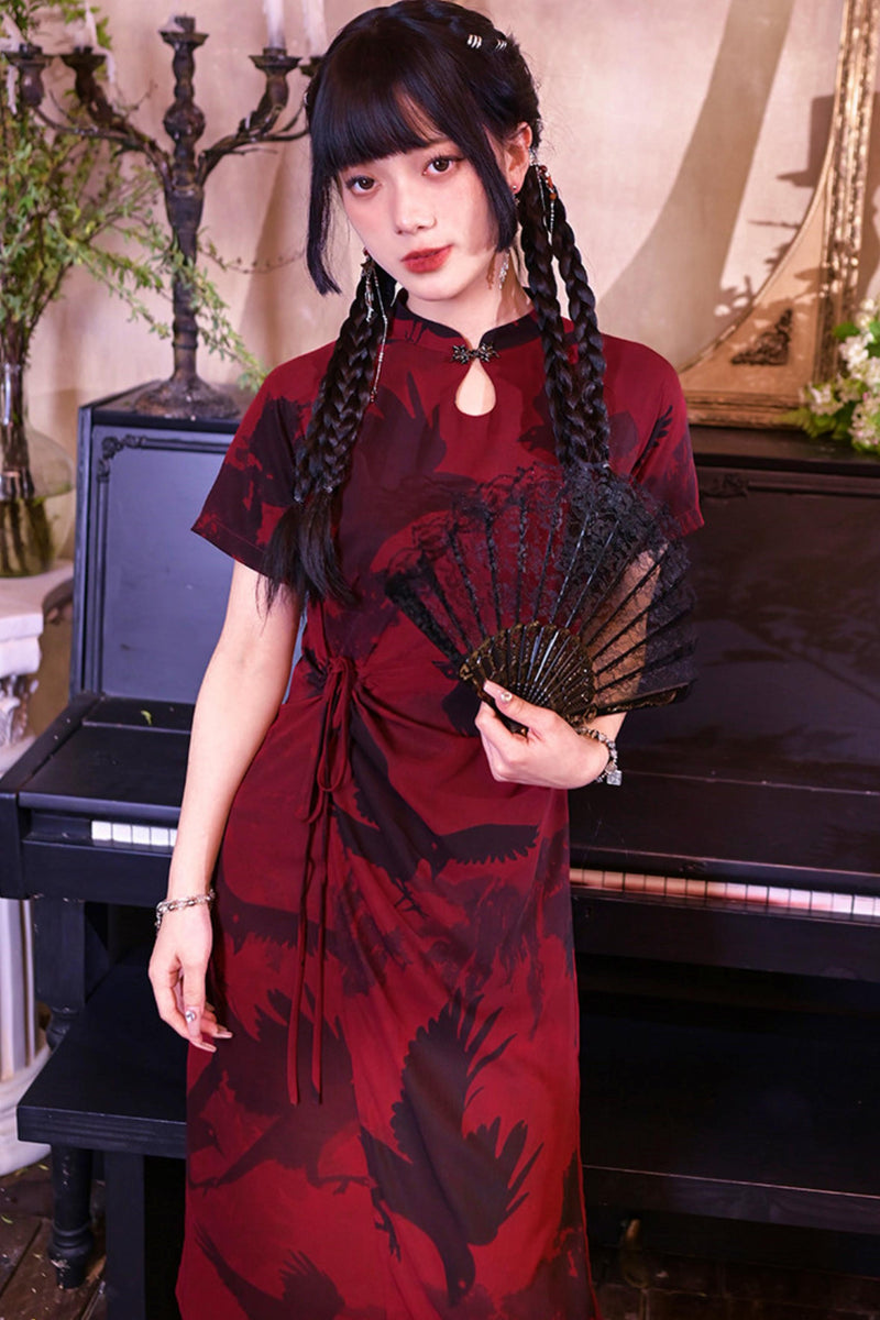 Red and Black Cheongsam Dress