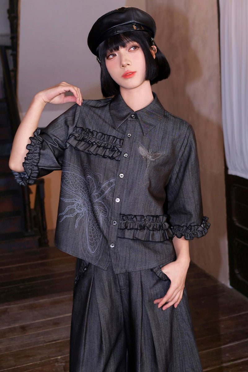 Retro Lace Embroidered Blouse + Pants