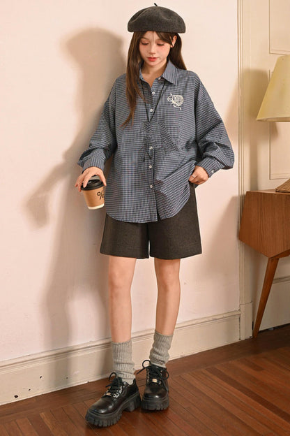 Plaid Loose Academy Blouse