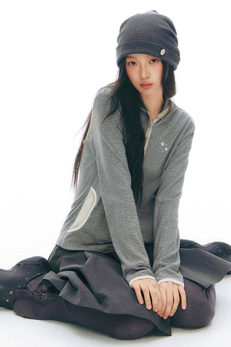 Striped Hooded Knit Tops