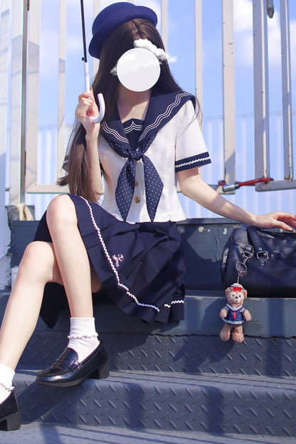 Summer Sea Sailor Top + Skirt + Ribbon Accessory