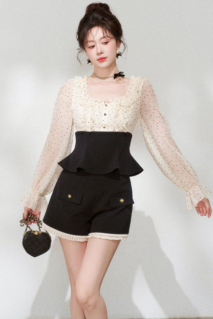 Chiffon Polka Dot Blouse + Shorts