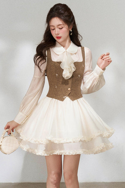 French Niche Faux Two Piece Dress