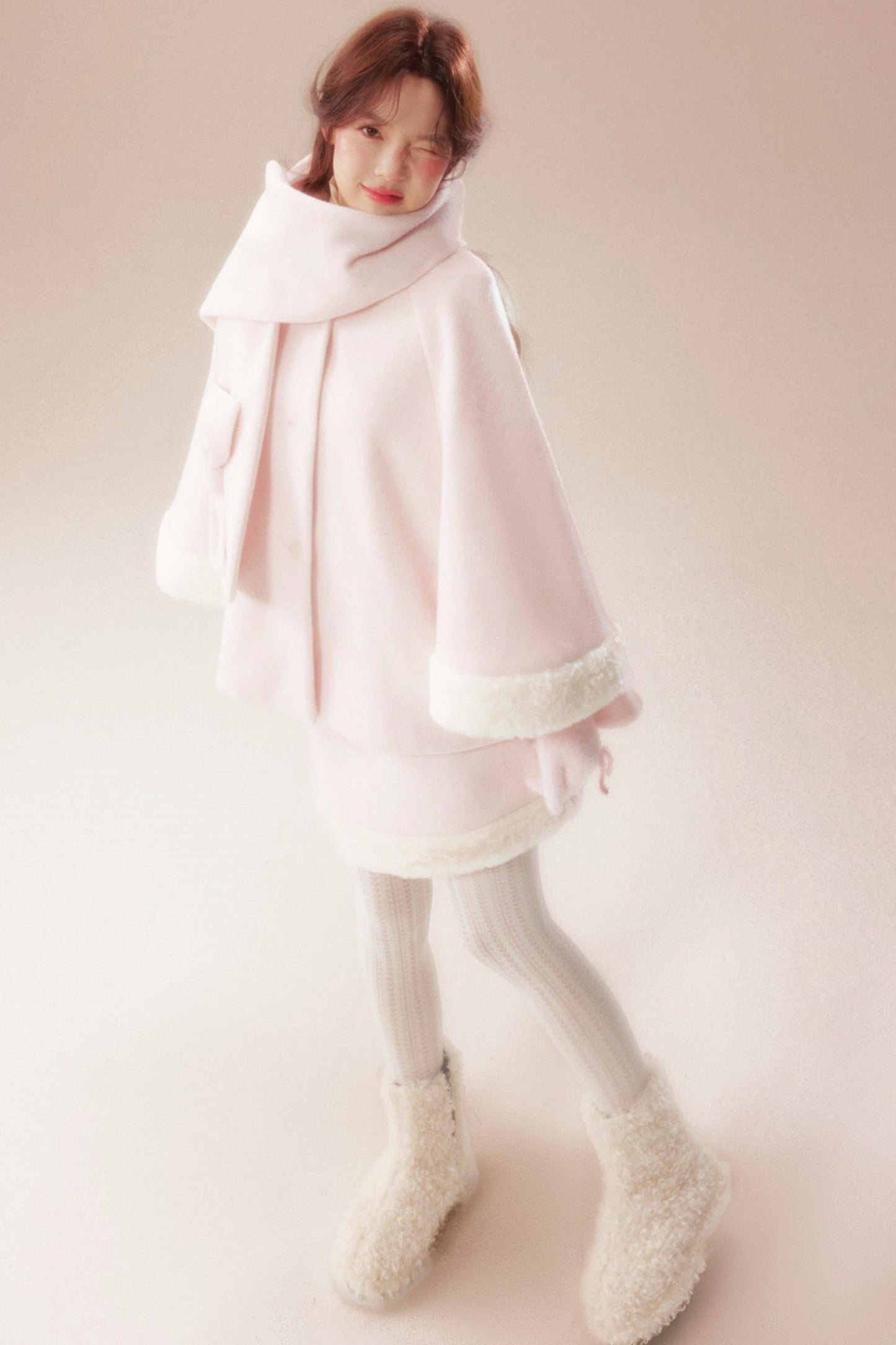 Sweet Coat + High Waist Skirt + Knit Scarf