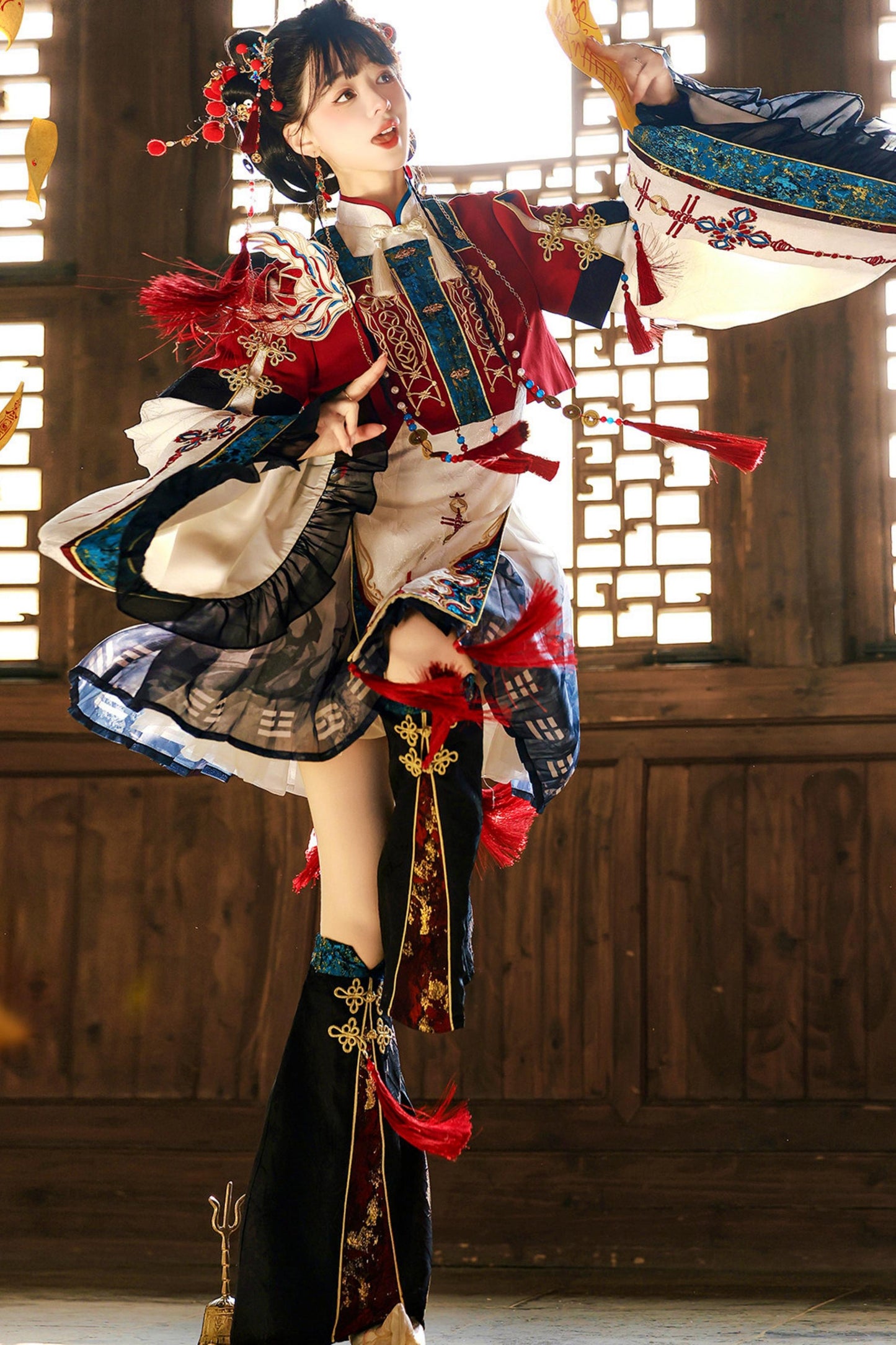 Cyber Chinese Fantasy Lolita Dress + Top + Outerwear + Skirt + Leg Warmers