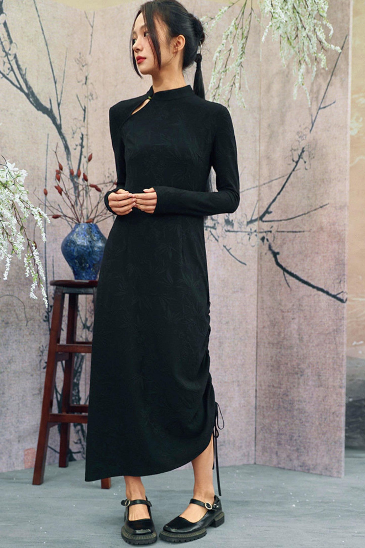 Drawstring Chinese-style Dress