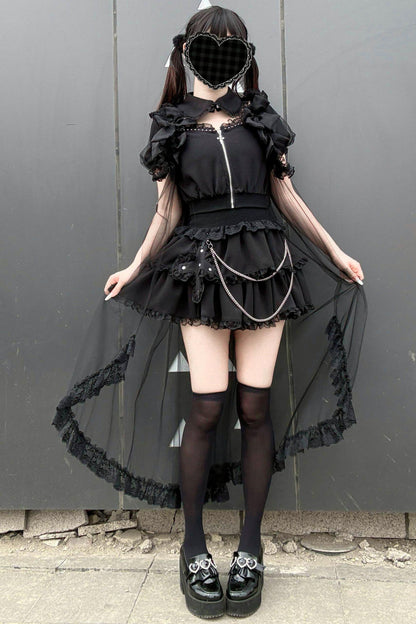 Gothic Dark Kawaii Cross Setup + Lace Vest