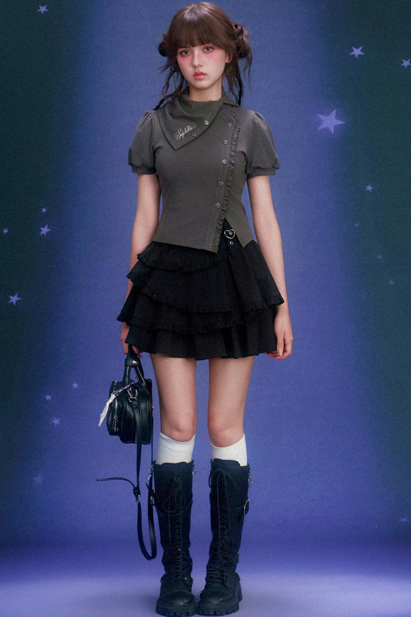 Dark Puff Sleeve Top