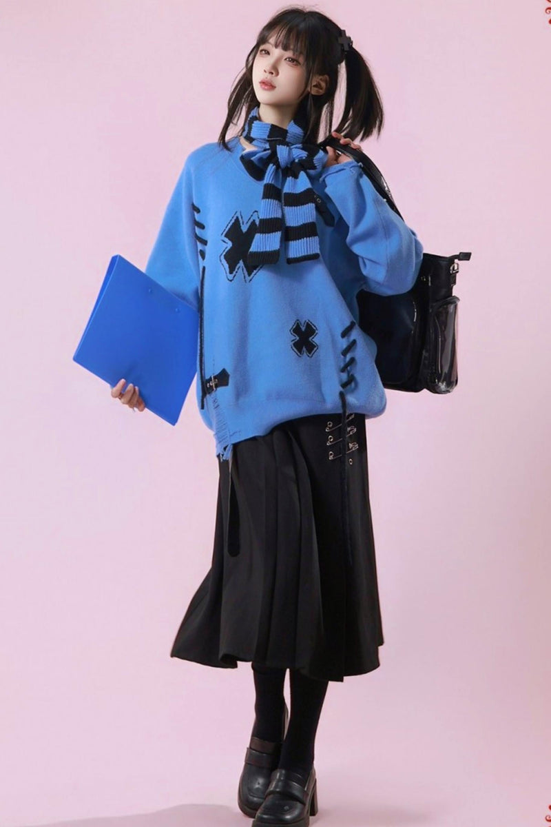 Leather Buckle Sweater + Scarf