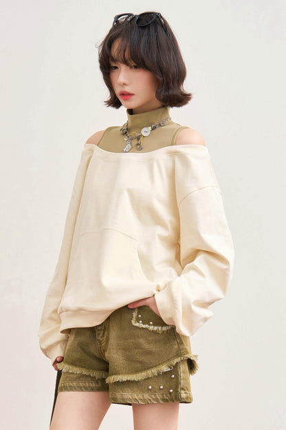 Patchwork Color Block Off Shoulder Top