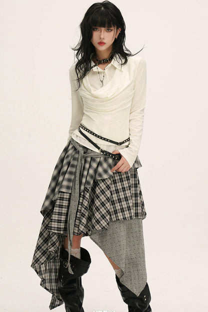 Drape Cowl Neck Layered Shirt