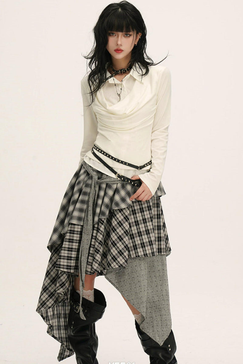 Drape Cowl Neck Layered Shirt