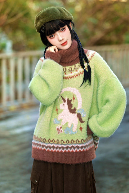 Four Pop Faux Fur Jacquard Sweater