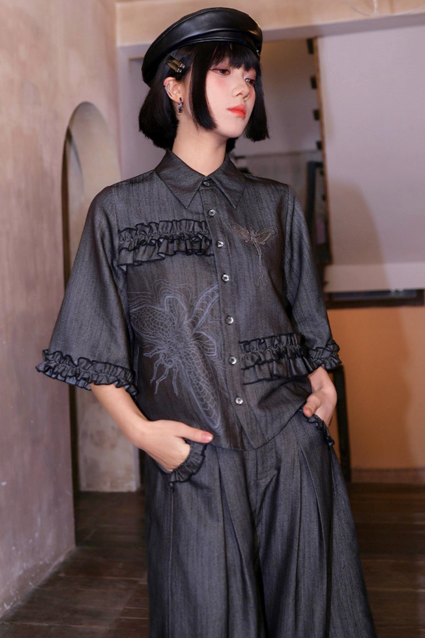 Retro Lace Embroidered Blouse + Pants