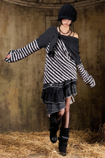 Color Block Striped Knit Sweater